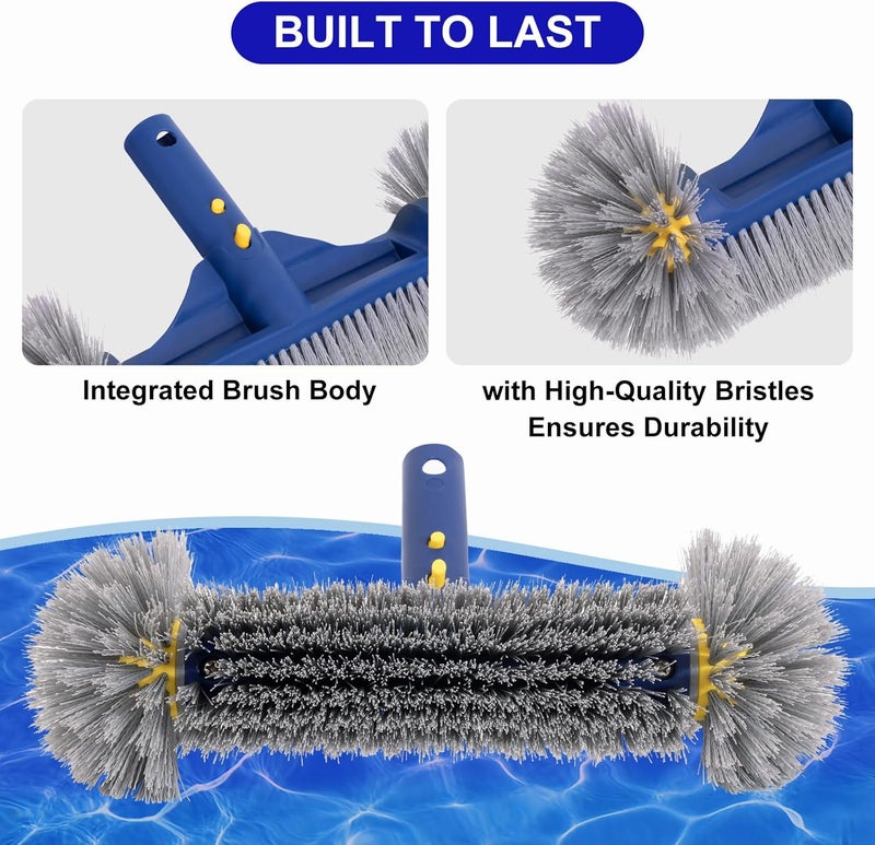 POOLAZA Pool Brush with Round Ends, 12.5'' Pool Brush Head for Inground Pools/Above Ground Pools, Spa, Hot Tub, High-Efficiency Pool Scrub Brush fit Standard Pool Pole - Image 4
